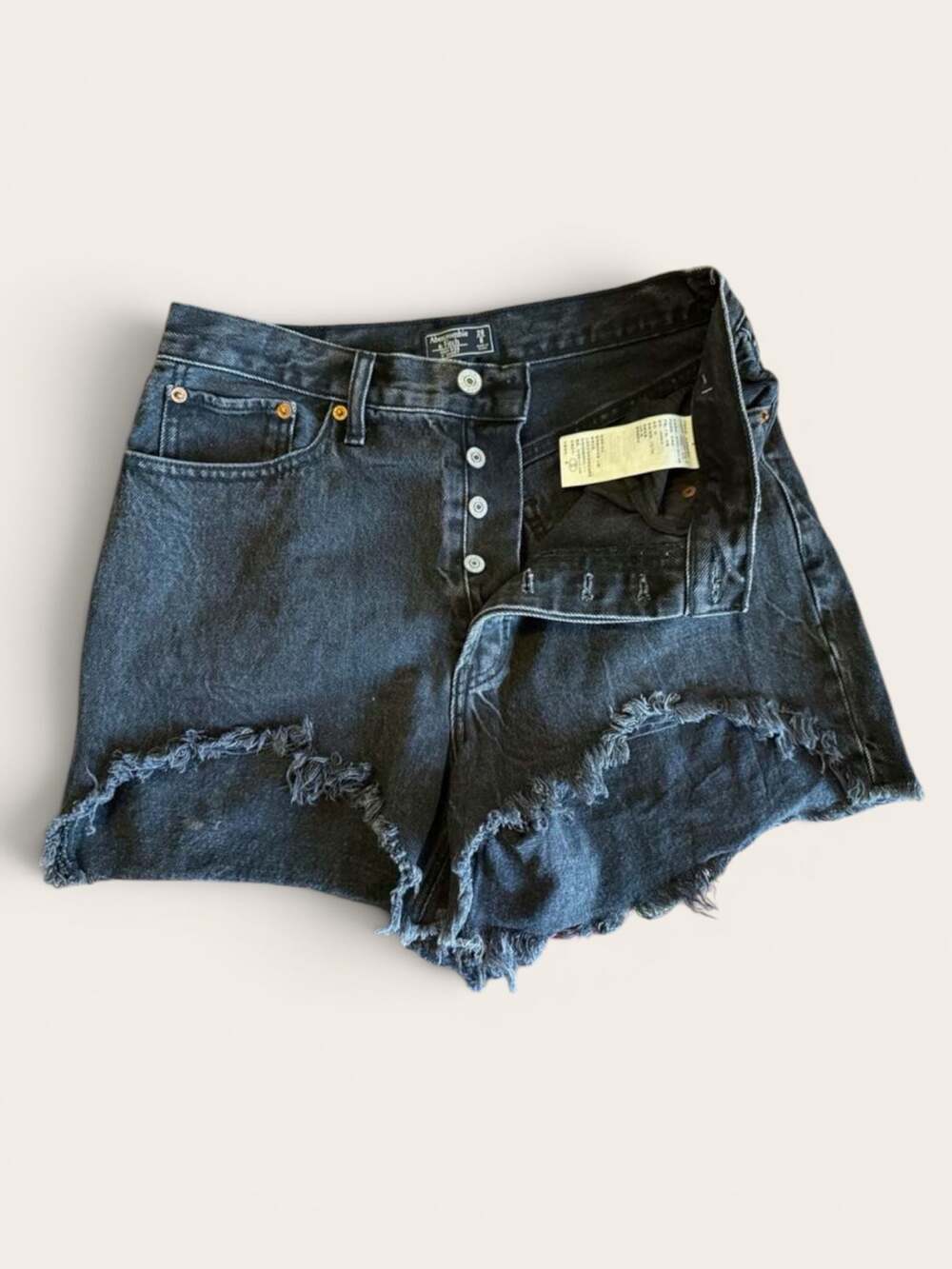 Abercrombie & Fitch Black Denim Cutoff Shorts Size 28 Distressed Raw Hem Button